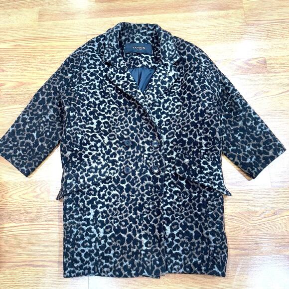 COACH Classic Wool Blend Cocoon Coat Double Breasted Oversized 3/4 Sleeve XS - Picture 2 of 16